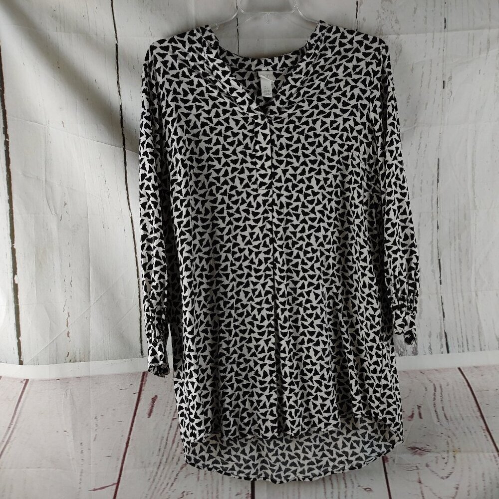 H&M Womens Size M Black & White Animal Print Long Sleeve Tunic Blouse